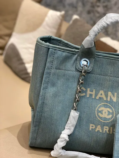 Chanel Deauville Tote Bag White Canvas with Black Logo - 14