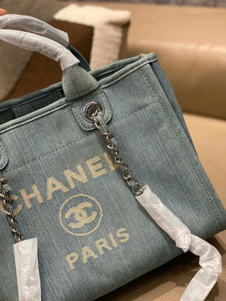 Chanel Deauville Tote Bag White Canvas with Black Logo - 22