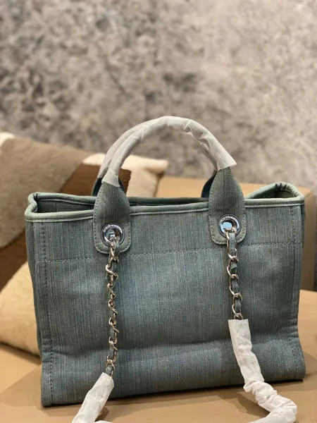Chanel Deauville Tote Bag White Canvas with Black Logo - 19