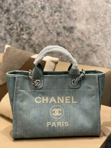 Chanel Deauville Tote Bag White Canvas with Black Logo - 10