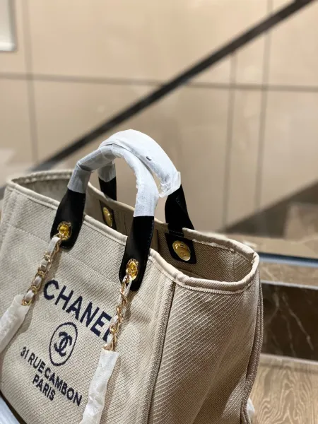 Chanel Deauville Tote Bag White Canvas with Black Logo - 36