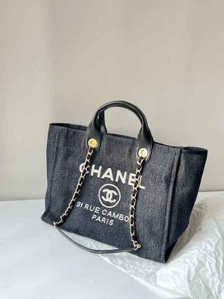 Chanel Deauville Tote Bag White Canvas with Black Logo - 39