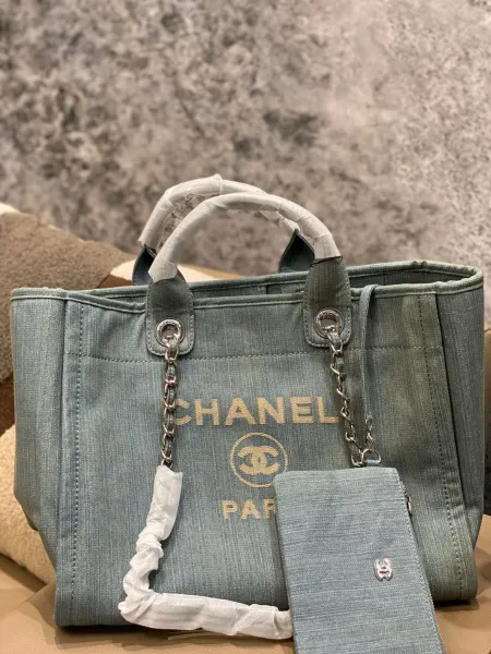 Chanel Deauville Tote Bag White Canvas with Black Logo - 11