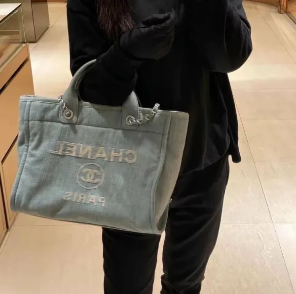 Chanel Deauville Tote Bag White Canvas with Black Logo - 6