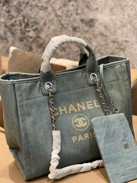 Chanel Deauville Tote Bag White Canvas with Black Logo - 13