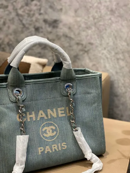 Chanel Deauville Tote Bag White Canvas with Black Logo - 20