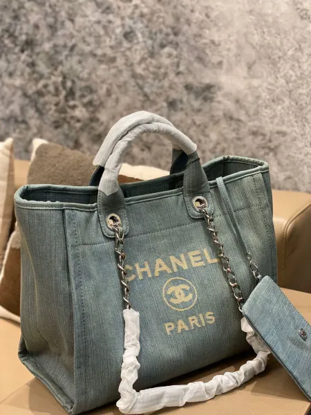 Chanel Deauville Tote Bag White Canvas with Black Logo - 15