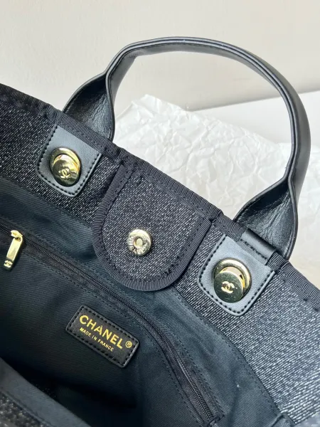Chanel Deauville Tote Bag White Canvas with Black Logo - 42