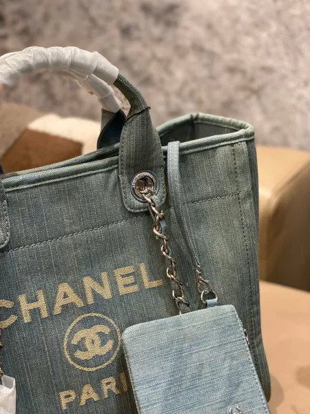 Chanel Deauville Tote Bag White Canvas with Black Logo - 12
