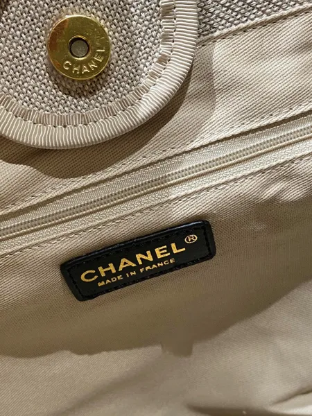 Chanel Deauville Tote Bag White Canvas with Black Logo - 38