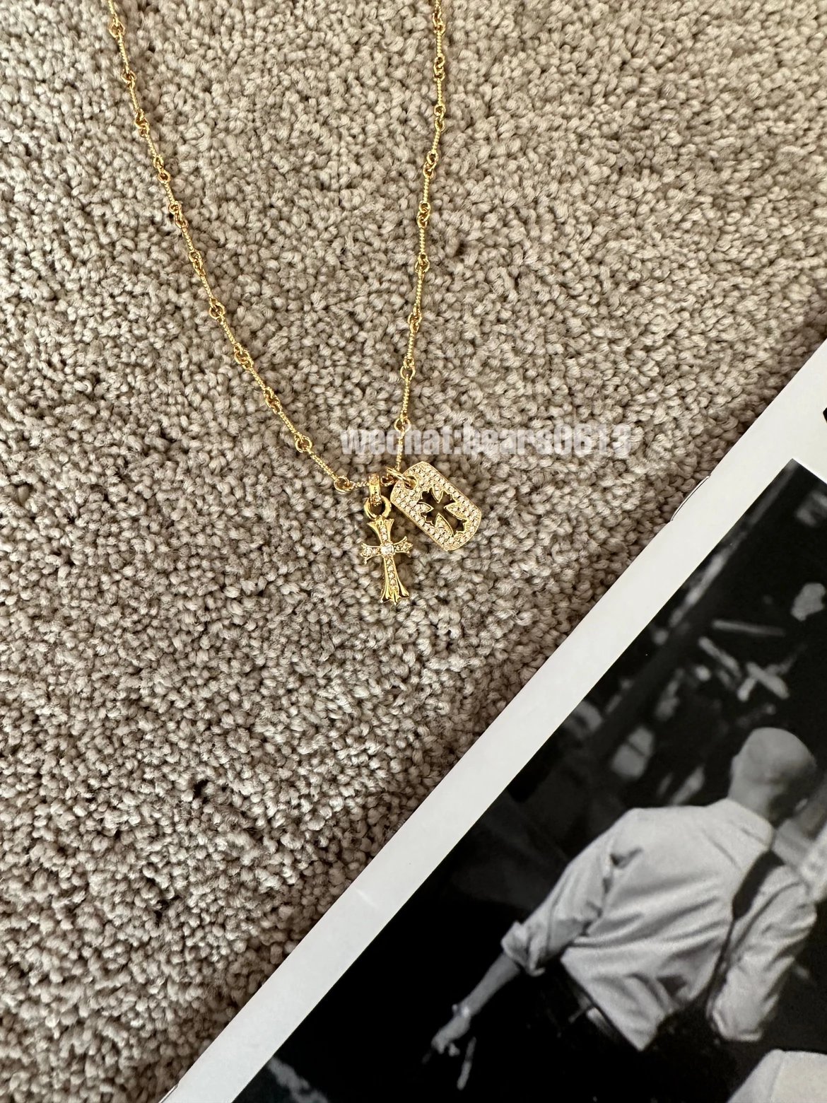 Chrome Hearts Style -Tone Cross and Dog Tag Pendant Necklace