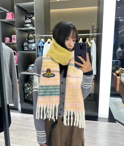 Vivienne Westwood Orb Logo Wool Blend Scarf Multicolor Scarves - 11