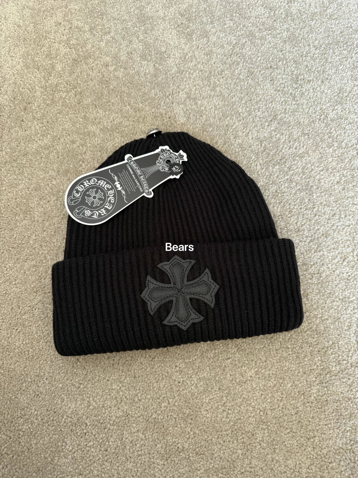 Bears embroidered leather autumn and winter dark knit woolen hat cold hat