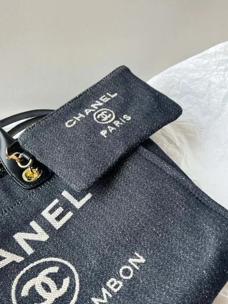 Chanel Deauville Tote Bag White Canvas with Black Logo - 45