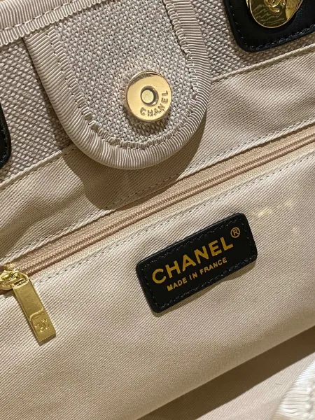 Chanel Deauville Tote Bag White Canvas with Black Logo - 30