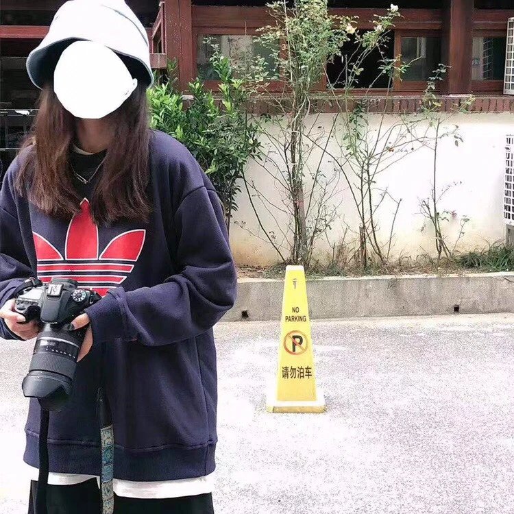 Adidas阿迪达斯‎三​叶草​古‎着​撞​色纯棉毛圈圆领​卫衣