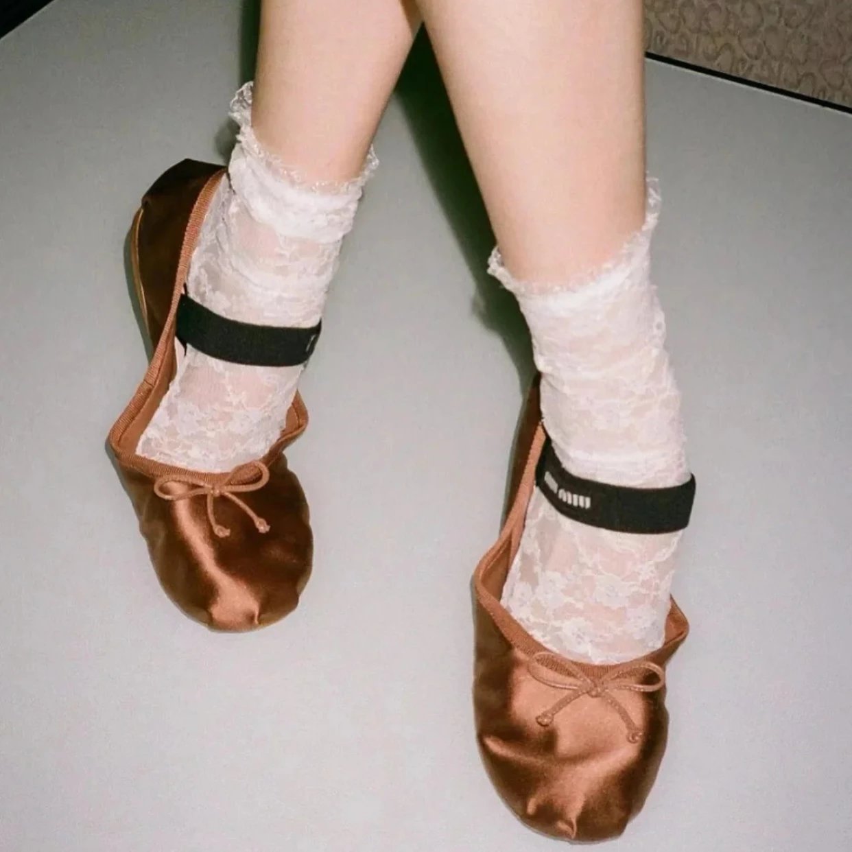 Miu Casual Shoes Bow Ballet Flats with Logo Elastic Strap image 9