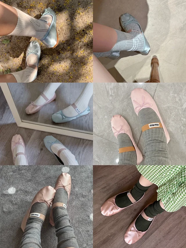 Miu Casual Shoes Bow Ballet Flats with Logo Elastic Strap product detail image 5