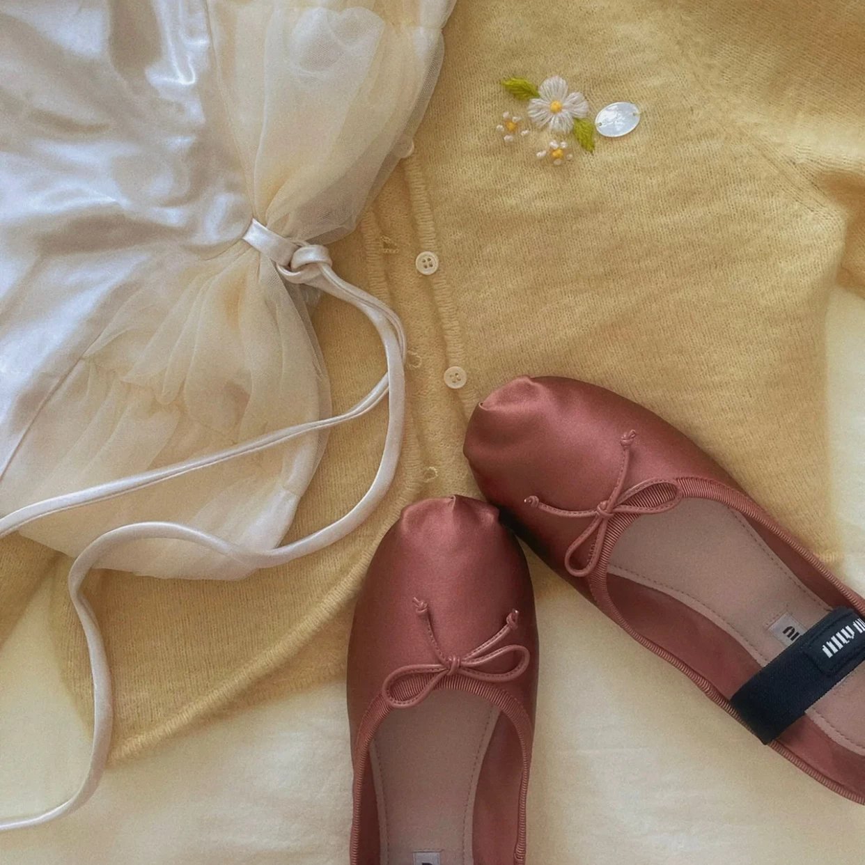 Miu Casual Shoes Bow Ballet Flats with Logo Elastic Strap image 7