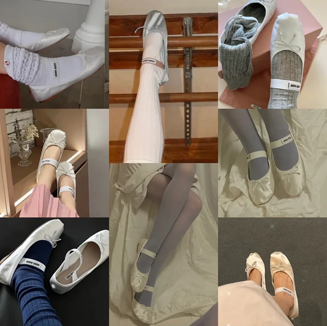 Miu Casual Shoes Bow Ballet Flats with Logo Elastic Strap product detail image 9