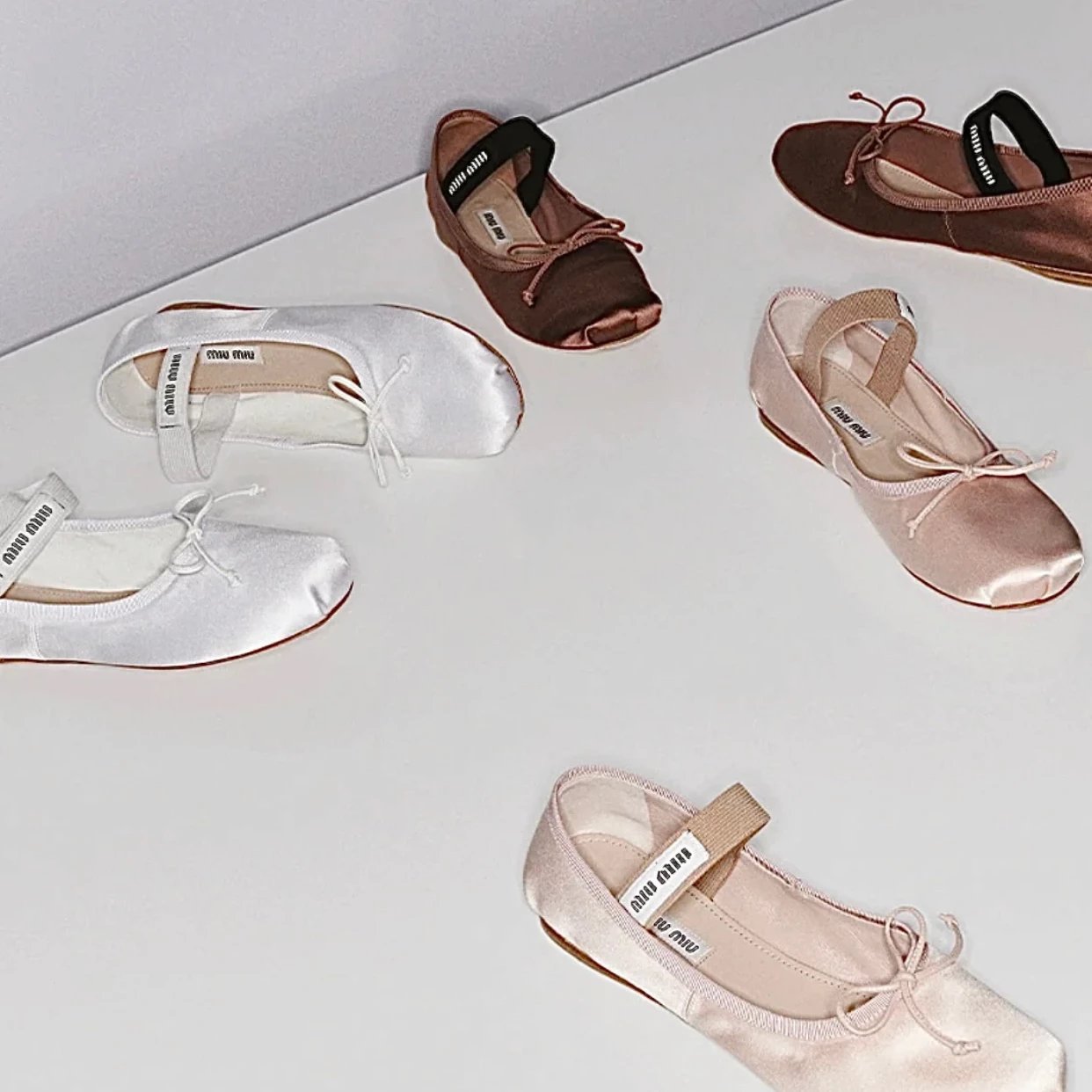 Miu Casual Shoes Bow Ballet Flats with Logo Elastic Strap image 6