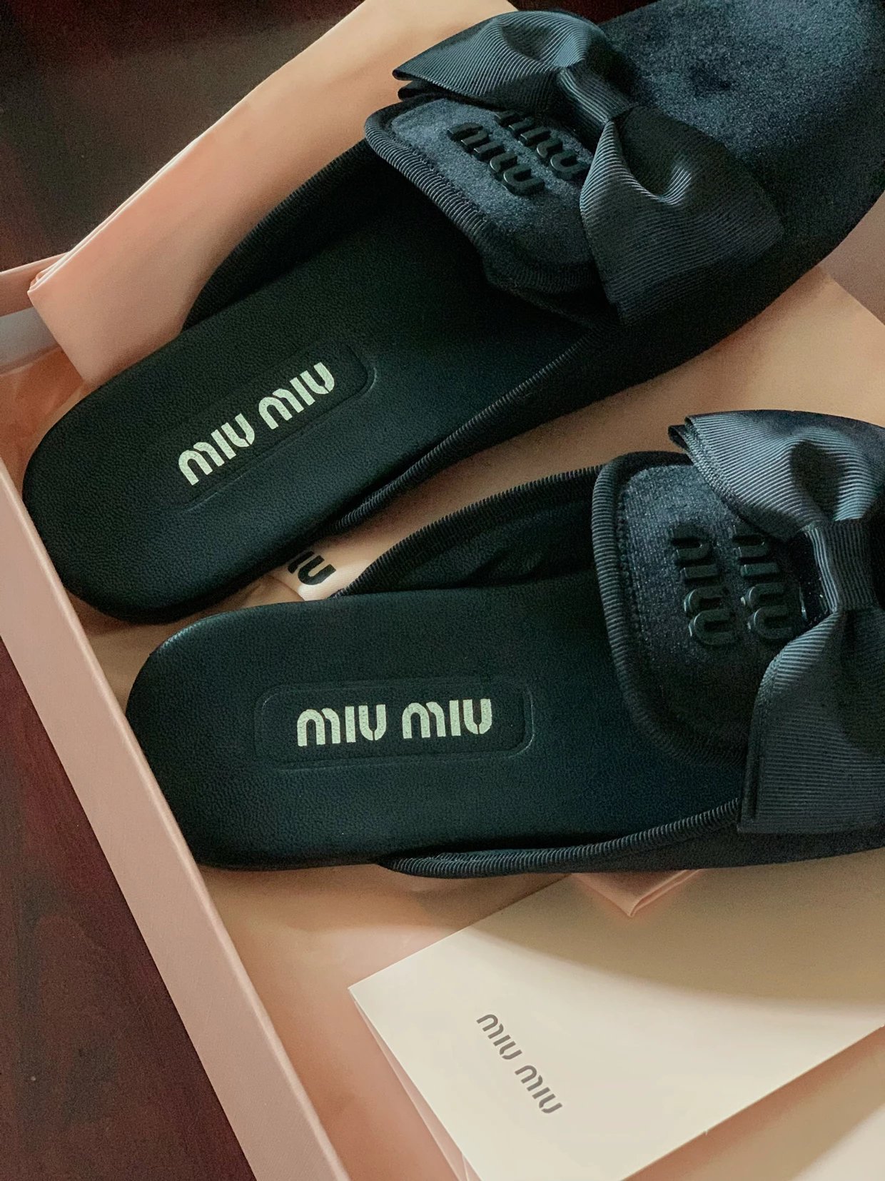Miu Miu Logo-Embroidered Velvet Slippers Black - 25