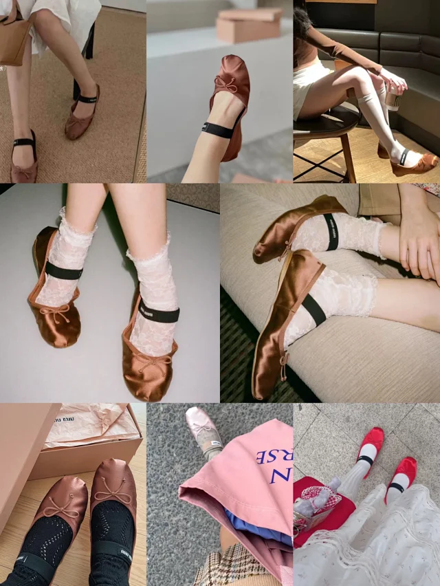 Miu Casual Shoes Bow Ballet Flats with Logo Elastic Strap product detail image 11