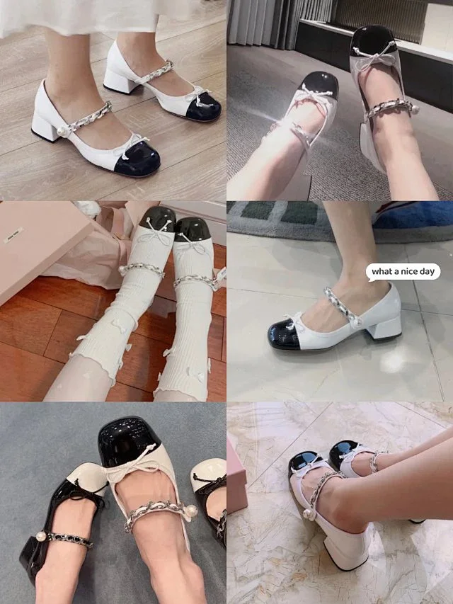 Miu High Heels Chain-Strap Mary Jane Block-Heel Pumps product detail image 11