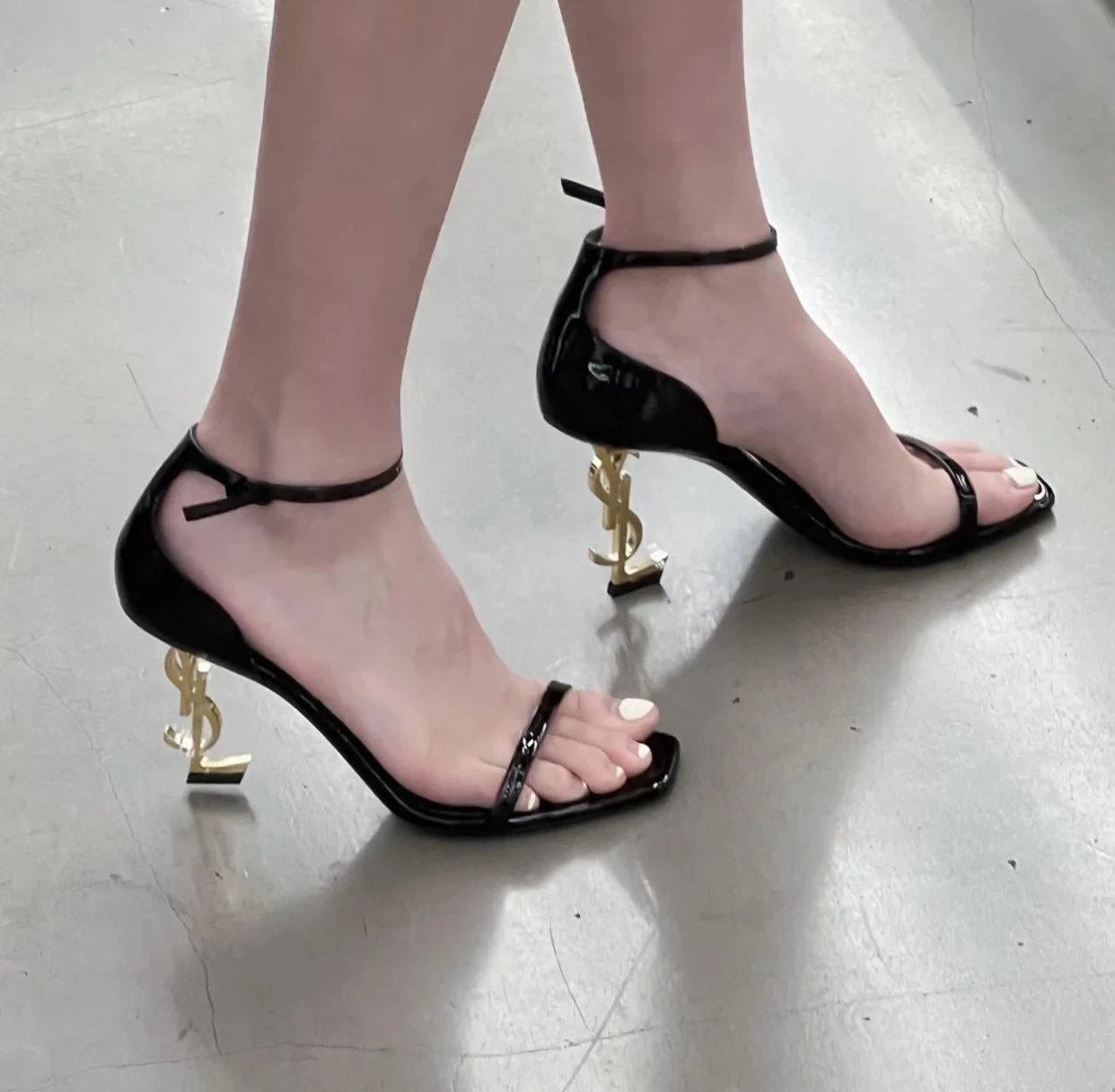 Saint Laurent High Heels Opyum logo-heel ankle-strap sandals image 2