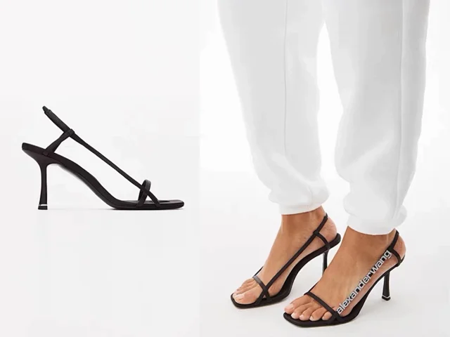 Alexander Wang High Heels Square-Toe Crystal Logo Slingback Stiletto Sandals product detail image 3