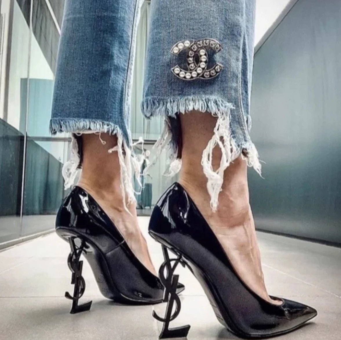 Saint Laurent High Heels Opyum logo-heel ankle-strap sandals image 6