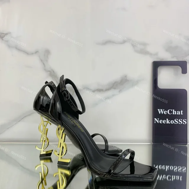 Saint Laurent High Heels Opyum logo-heel ankle-strap sandals product detail image 11