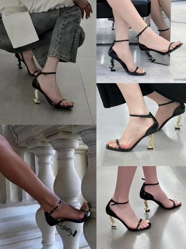 Saint Laurent High Heels Opyum logo-heel ankle-strap sandals product detail image 3