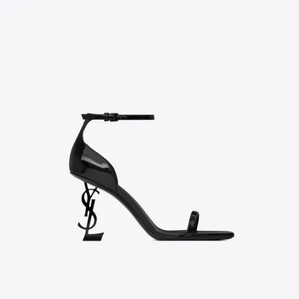Saint Laurent Tribute Y-Heel Black Patent Leather Sandals - 1