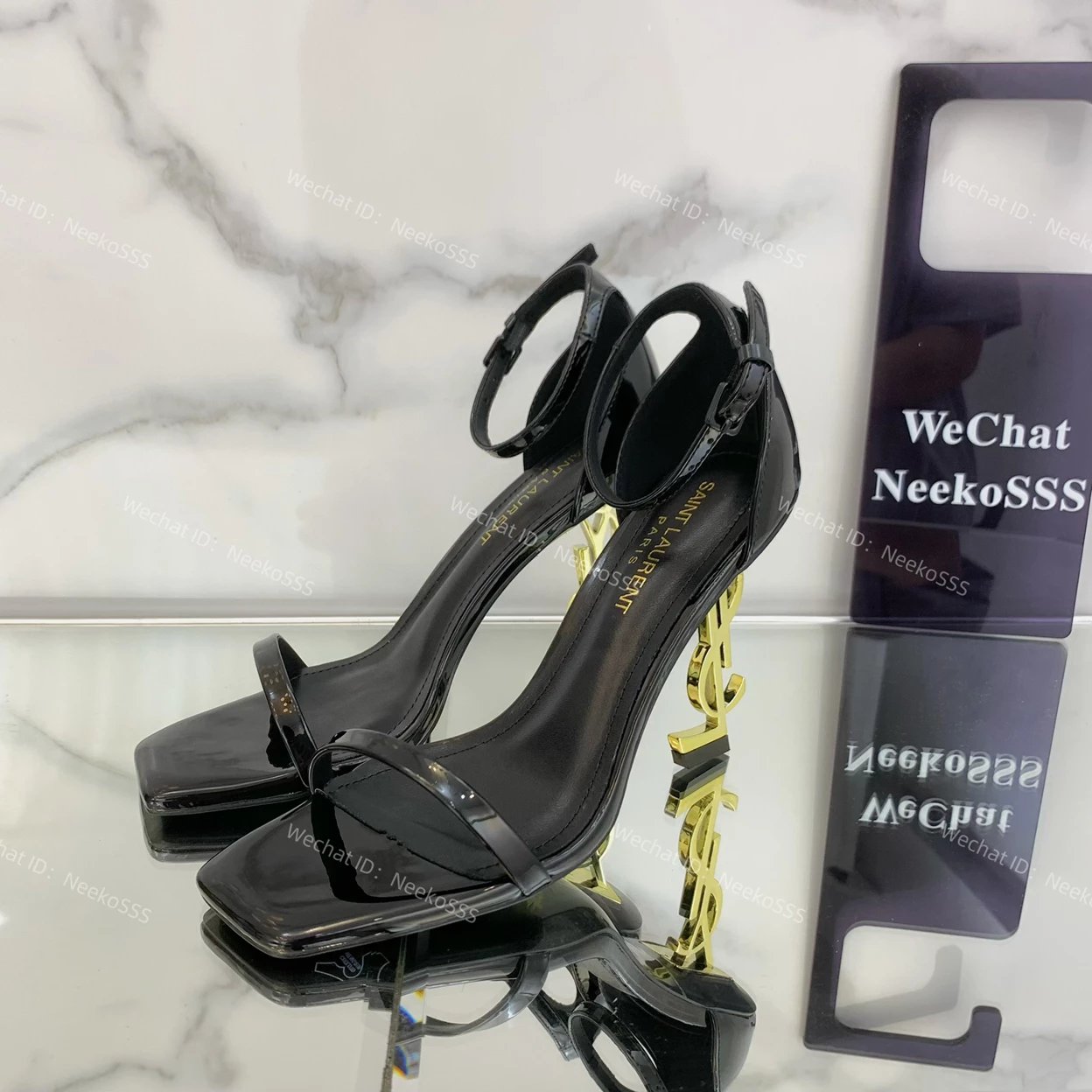 Saint Laurent Tribute Heel Black Patent Leather Stilettos - 11