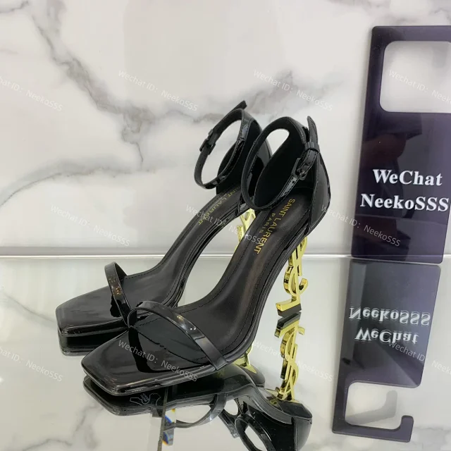 Saint Laurent High Heels Opyum logo-heel ankle-strap sandals product detail image 10
