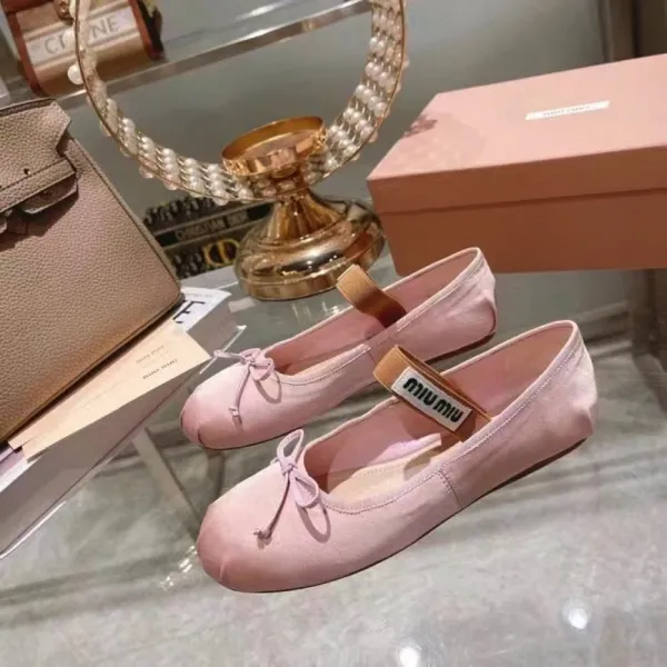 Miu Miu Ballet Flats Pink Satin Casual Shoes - 1