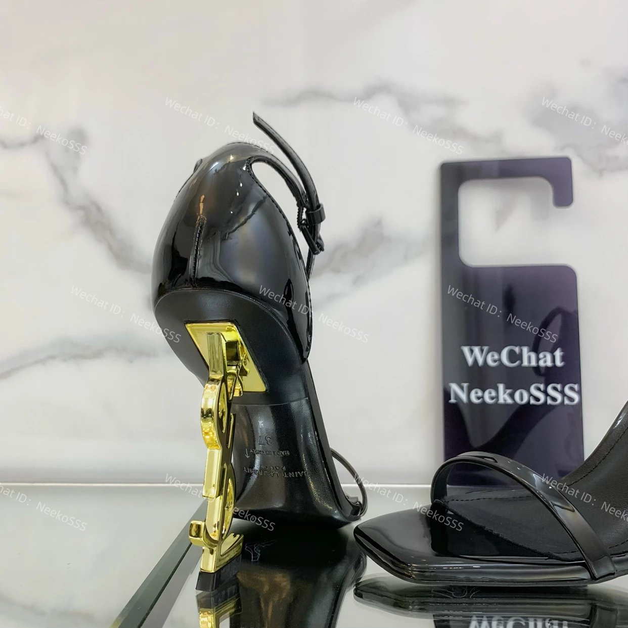 Saint Laurent Tribute Heel Black Patent Leather Stilettos - 13