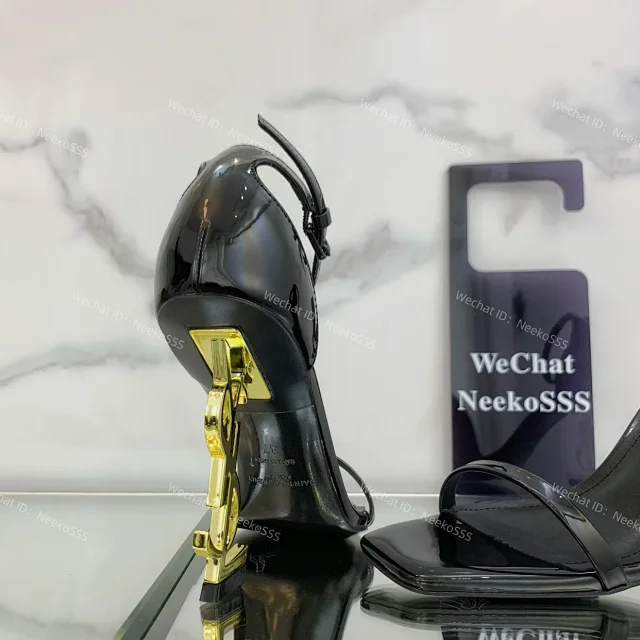 Saint Laurent High Heels Opyum logo-heel ankle-strap sandals product detail image 12