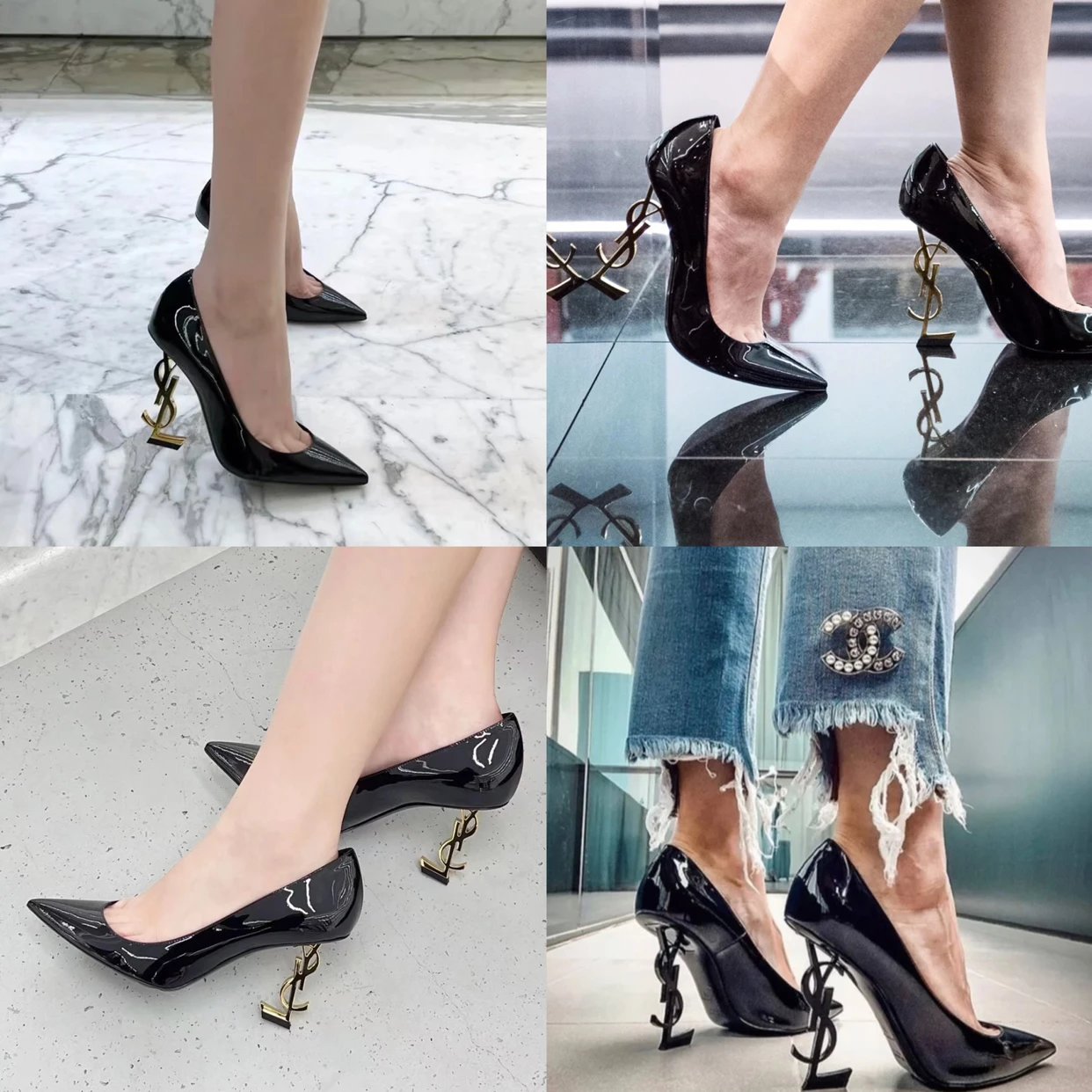 Saint Laurent Tribute Heel Black Patent Leather Stilettos - 6