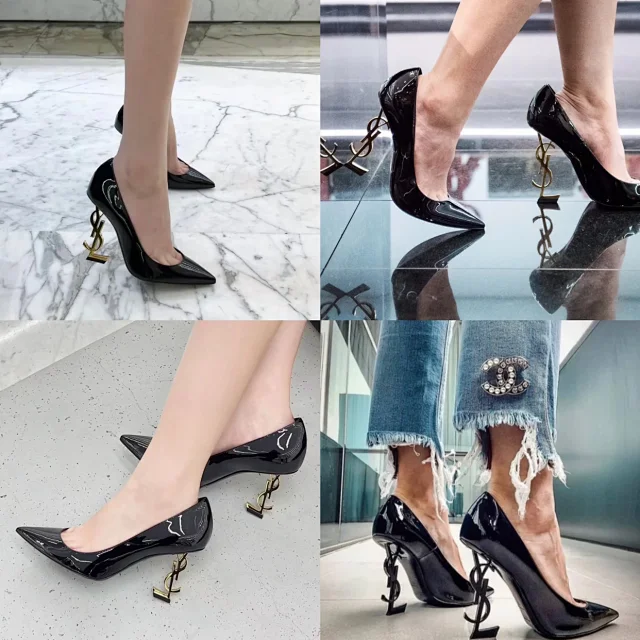 Saint Laurent High Heels Opyum logo-heel ankle-strap sandals product detail image 5