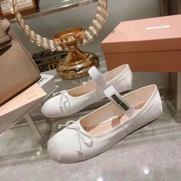 Miu Miu Ballet Flats White Satin Casual Shoes - 1