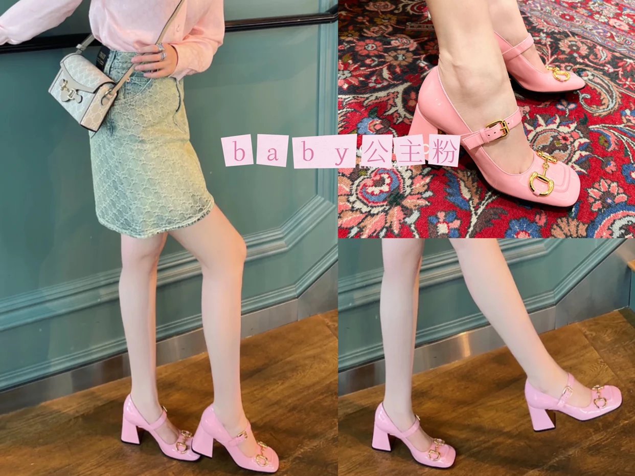 Gucci Horsebit Mary Jane Pink Leather Block Heels - 5