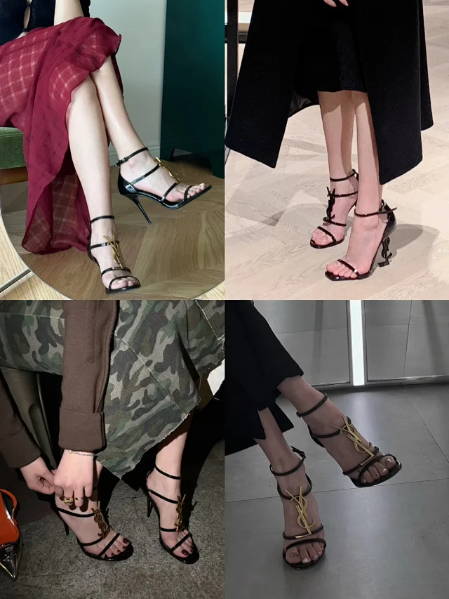 Saint Laurent High Heels Opyum logo-heel ankle-strap sandals product detail image 7