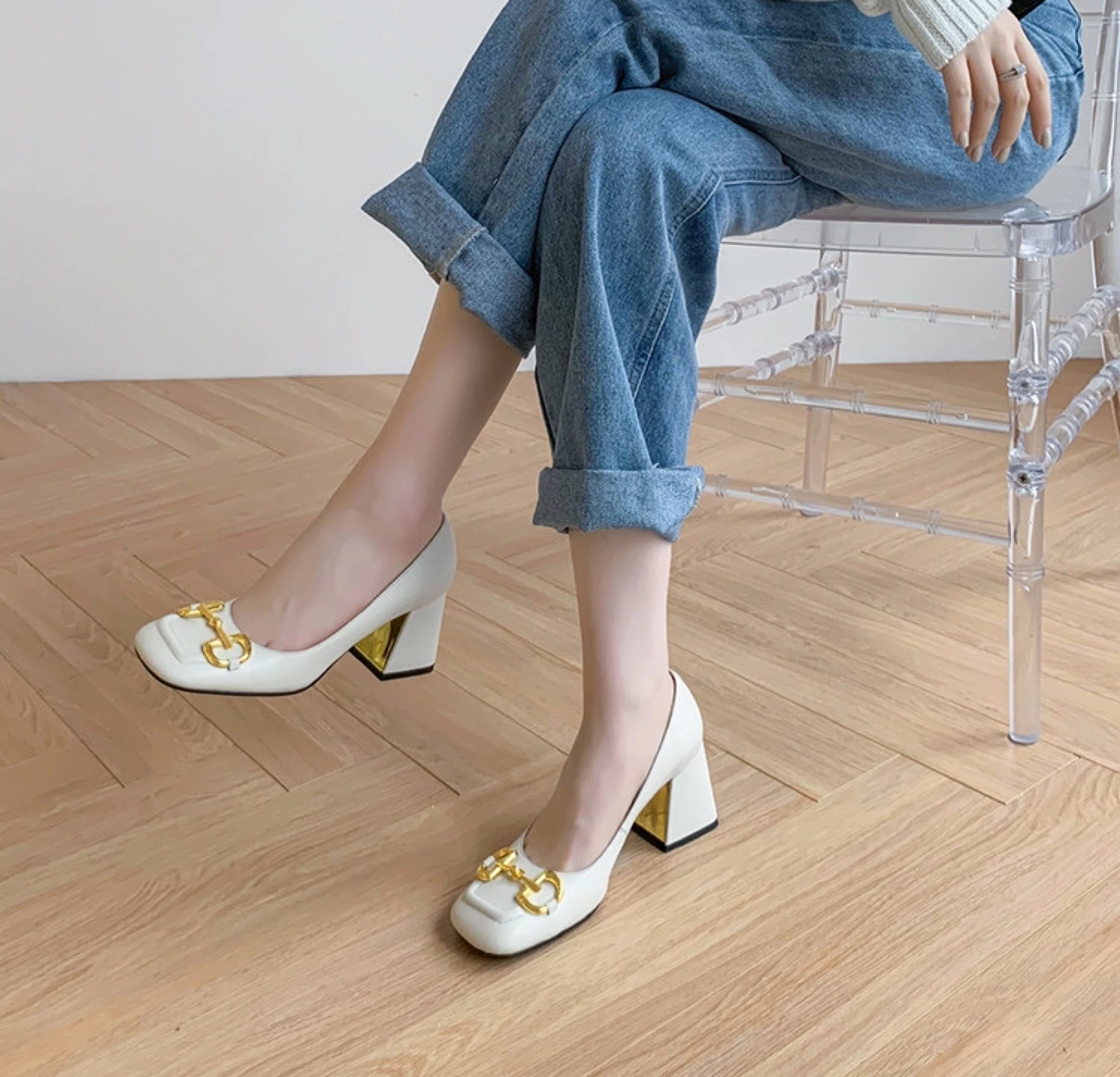 Gucci High Heels Horsebit square-toe block-heel pumps image 5