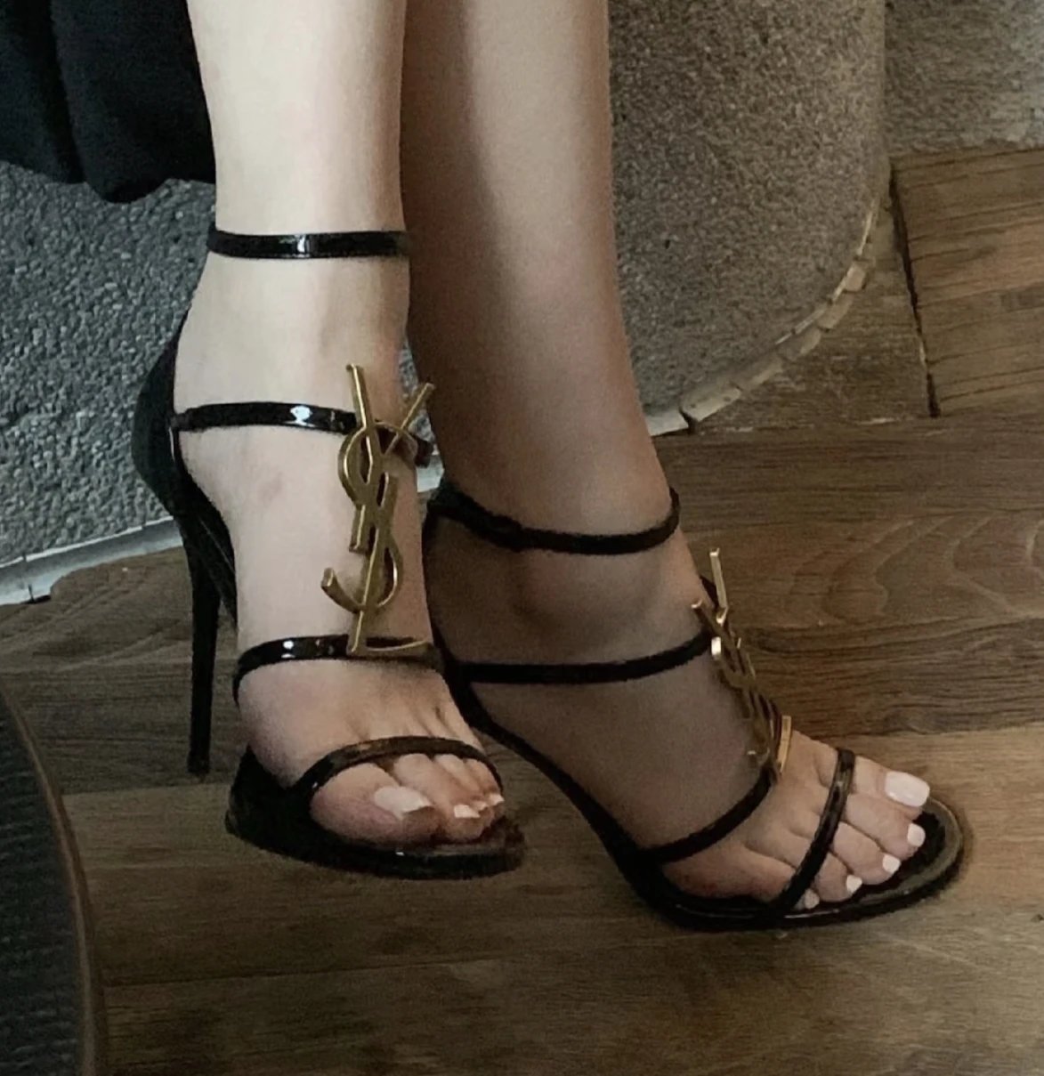 Saint Laurent High Heels Opyum logo-heel ankle-strap sandals image 9