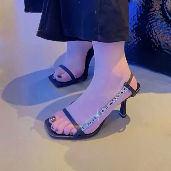 Alexander Wang Logo-Strap Block Heel Sandals Black - 1