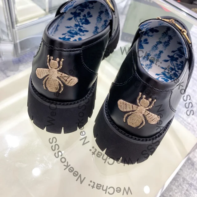 Unbranded Casual Shoes Black platform loafers with gold horsebit hardware product detail image 16