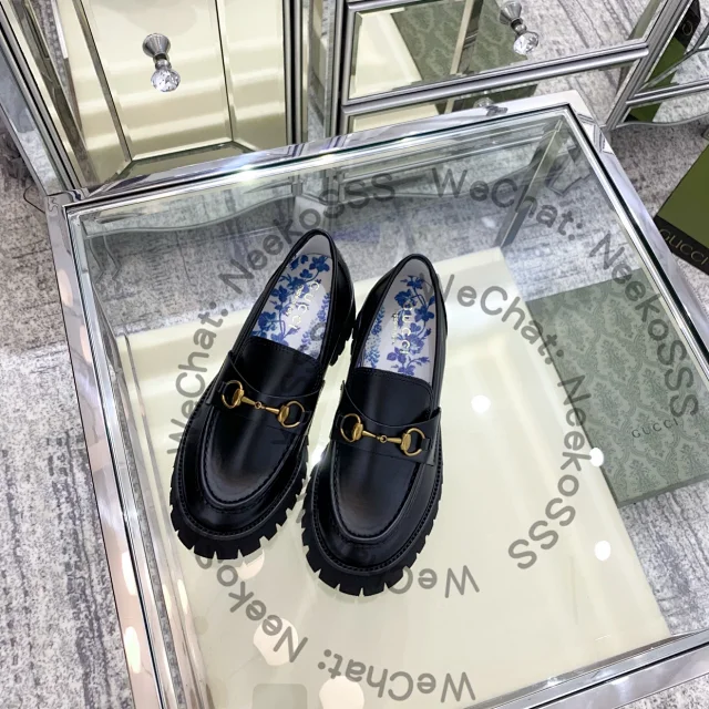Unbranded Casual Shoes Black platform loafers with gold horsebit hardware product detail image 12