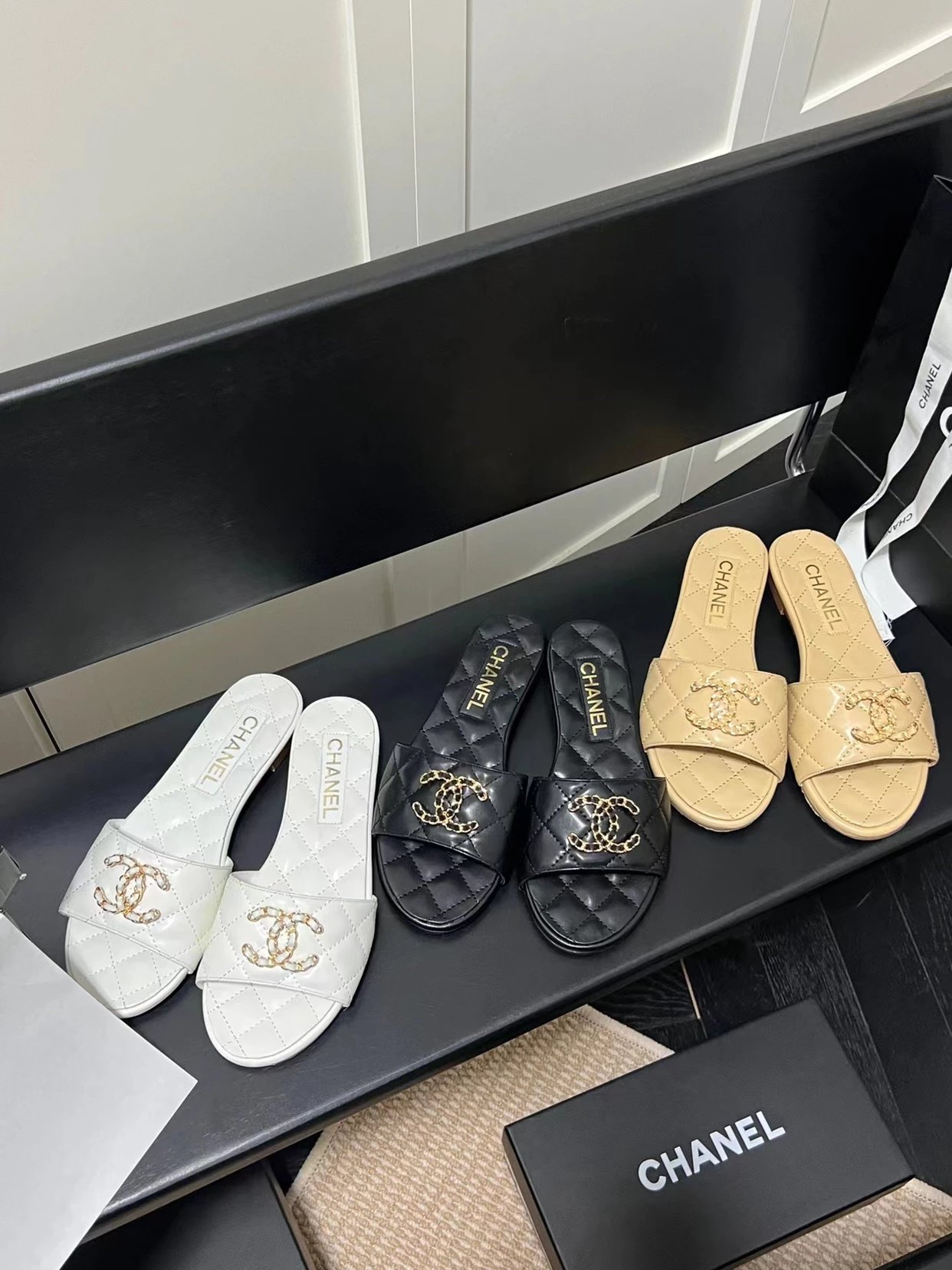 Chanel Quilted CC Logo Slide Sandals Black Slippers - 2